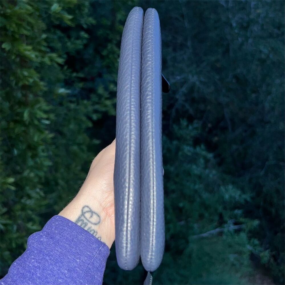 COACH Women's Double Zip Wallet Wristlet Navy Blue Pebbled Leather Gold Hardware - Picture 6 of 8